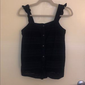 Navy eyelet button up tank.